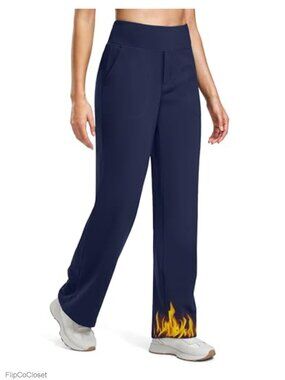 Fleece Lined High Waisted Straight Leg Yoga Pants Work Dress Pants Pockets